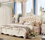 Italian Style Teak Wood Bed (Off-White)