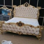 Italian Style Antique Golden Carved King Size Bed Model: RWC BD 10077