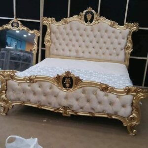 Italian Style Antique Golden Carved King Size Bed Model: RWC BD 10077