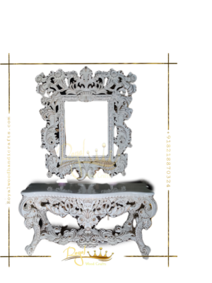Satin White Console with Mirror Frame