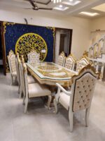 Luxurious White and Golden Dining Table Set